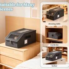 1 pieza Caja de almacenamiento plegable para sombreros, organizador de sombreros de tela de lino con ventana transparente y tapa con cremallera, caja de almacenamiento inclinada para gorras de béisbol, adecuada para almacenamiento en cajones del armario, estante para sombreros a prueba de polvo - Multicolor - Ver 8