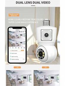 Cámara WiFi ICsee E27 de 6MP con Lente Dual, Pantalla Dual, Seguimiento Automático, Audio Bidireccional y Visión Nocturna en Color para  Interior - Ver 5