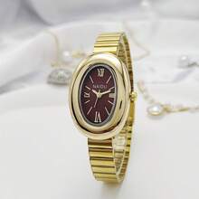 New Women's Watch, Small Gold Watch, Minimalist Southeast Asian Women's Watch, Oval-Shaped Gold Quartz Watch. - 紅色 - 查看 1