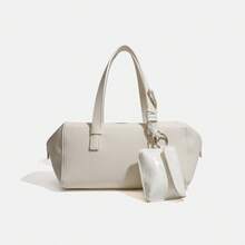 Borsa da donna stile Boston con design unico, aspetto elegante, forma a cuscino semplice, borsa pratica, borsa a spalla e borsa a tracolla, ideale per l'uso quotidiano al lavoro, senza tempo e versatile. - lattiginoso - Visualizzare 1