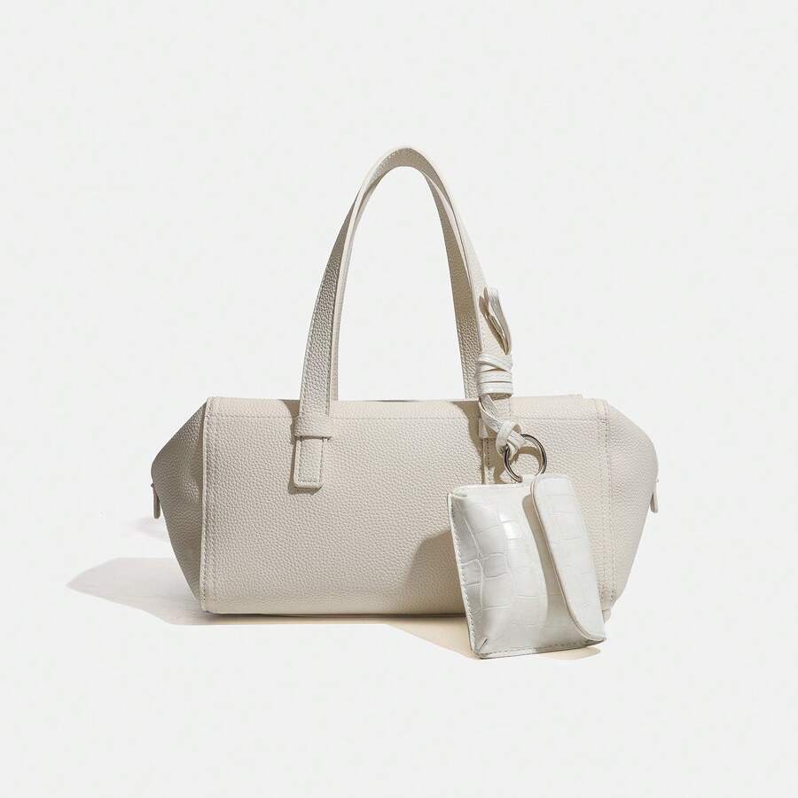 Borsa da donna stile Boston con design unico, aspetto elegante, forma a cuscino semplice, borsa pratica, borsa a spalla e borsa a tracolla, ideale per l'uso quotidiano al lavoro, senza tempo e versatile. - lattiginoso - Visualizzare 1