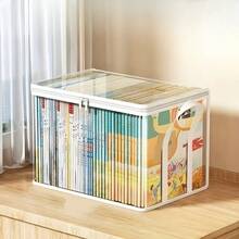 1pc Heavy Duty Transparent Book Storage Box, Classroom & Home Old Book Organizer, Student Desk Dust-Proof Foldable Book Bag, 180° Flip Lid Design, Convenient & Space-Saving - Transparent Book Storage Box - View 8