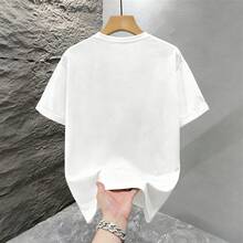 Camiseta Hombre Verano: Cuello Redondo Manga Corta Estampado Sencillo, Cómoda Transpirable, Ideal para Trabajo y Uso Diario, - Blanco - Ver 3
