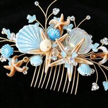 1PC Exquisite Ocean Hair Comb, Handmade Woven Starfish & Shell Hair Stick Comb, Beach Vacation Side Hair Accessory,Haircomb - Multicolor - View 5