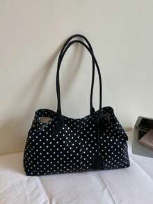 SIMUTINE Fashion Large Capacity Polka Dot Bag For Women, Korean Style Tote Bag Versatile Minimalist Underarm Bag, PU Fabric, Daily Use Bag, Suitable For Shopping, Travel, Shopping, Work, University - Black - View 9