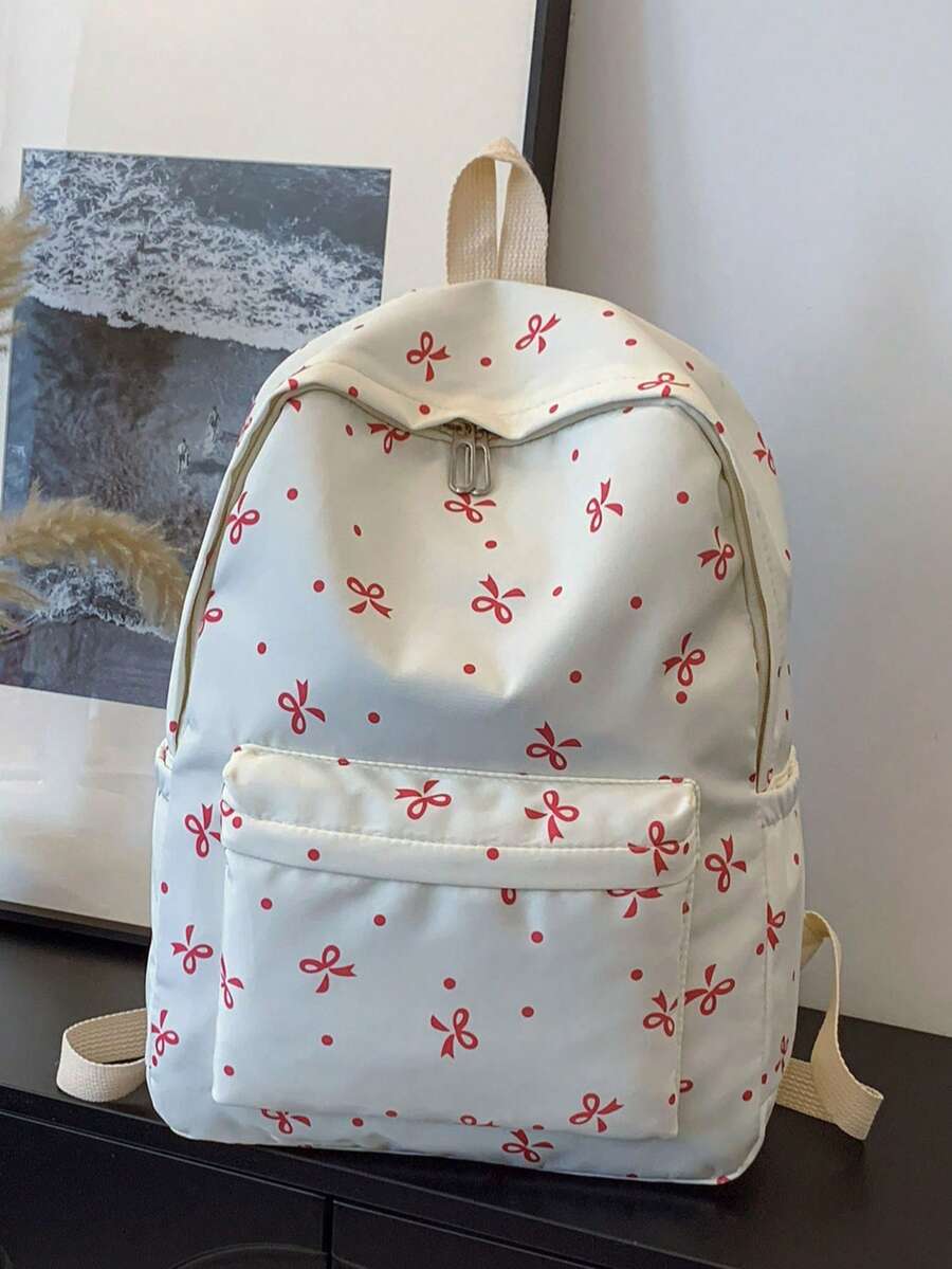 1 Large Capacity Nylon Schoolbag For Students, Simple Solid Color Backpack For College Students, Ladies Nylon Backpack, Girl Travel Backpack - Pink - View 1