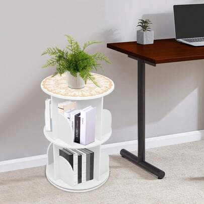 2-stufiges Rotierendes Bücherregal Weiß 360° Bücherregal 8 Abteile Rotierendes Bücherregal Rund mit Schleifpapier & Tischdecke 15.75*23.43in