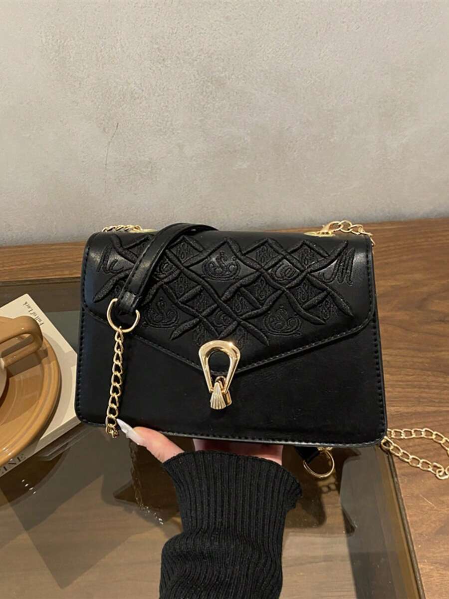 Tas Bahu Rantai Motif Kotak-kotak Berwarna Solid, Tas Pesta Malam Serbaguna dengan Penutup, Tas Tangan & Dompet Ringan Terbaru, Tas Selempang untuk Perjalanan Sehari-hari