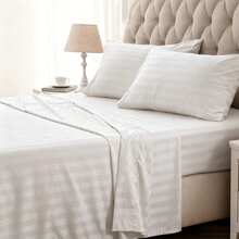 3pcs Luxury Satin Stripe Bedding Set, Soft & Breathable, All Season, 1 Flat Sheet + 2 Pillowcases - White - View 3