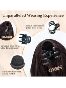 Clip-In Ponytail Hair Extension 18 Inch Long Wavy Curly Hair Clip-In Extension For Women Suitable For Short And Fine Hair Natural Layered Curly Ponytail Synthetic Hair Piece (Deep Brown Mixed With Chestnut) - Multicolor - View 4