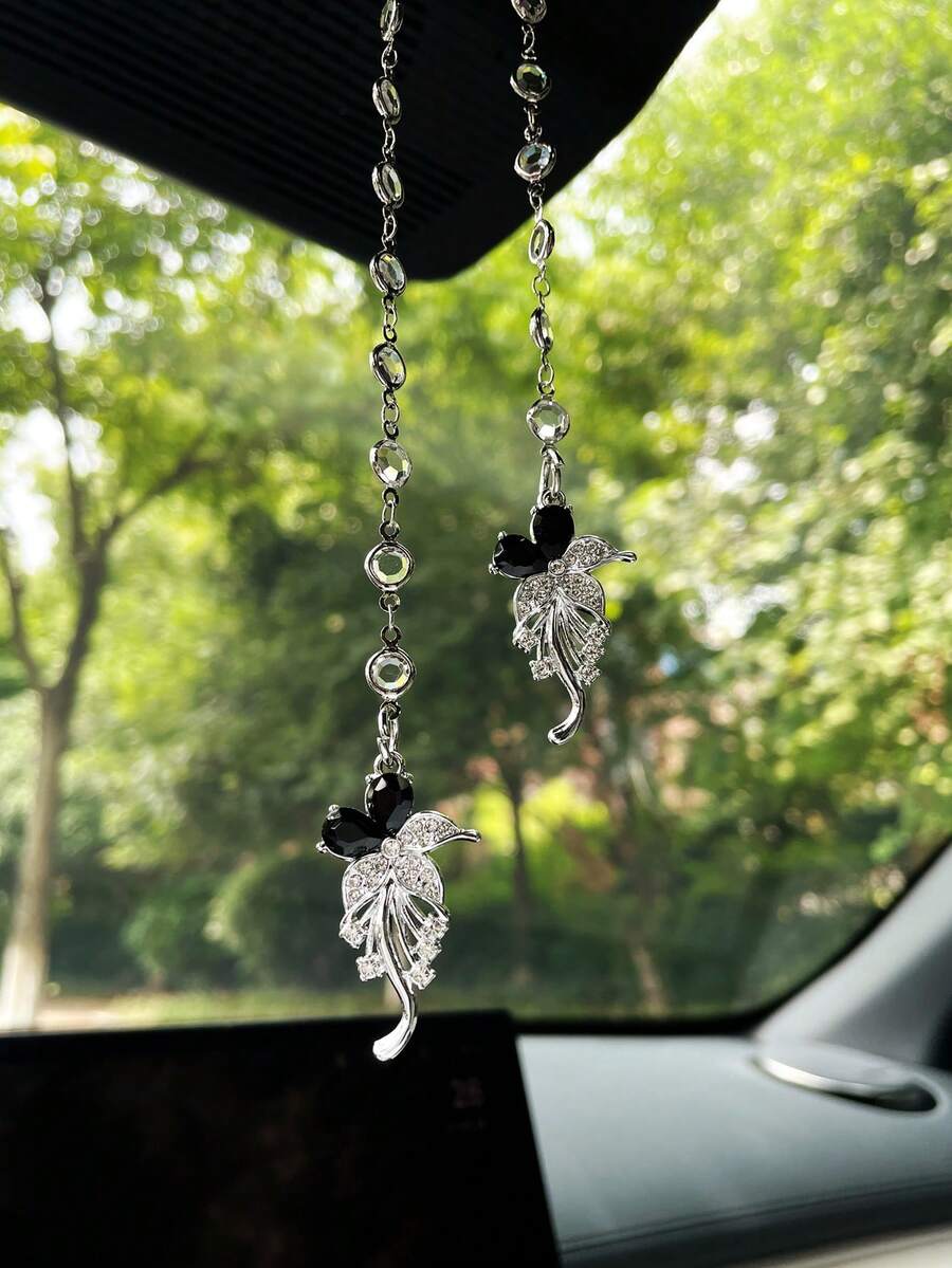 Artificial Rhinestone Flower Car Hanging Ornament, Creative Car Interior Pendant, Rearview Mirror Charm, Car Accessory - Flowers - View 1
