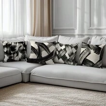4pcs Vintage Abstract Ink Brush Stroke Pattern Cushion Covers, Single-Sided Printed Skin-Friendly Peach Skin Velvet Material, 45*45CM Pillow Covers Suitable For Room Decor, Indoor Sofa Living Room Decor, Party Decor, Decorative Cushion Covers Gift - Multicolor - View 9