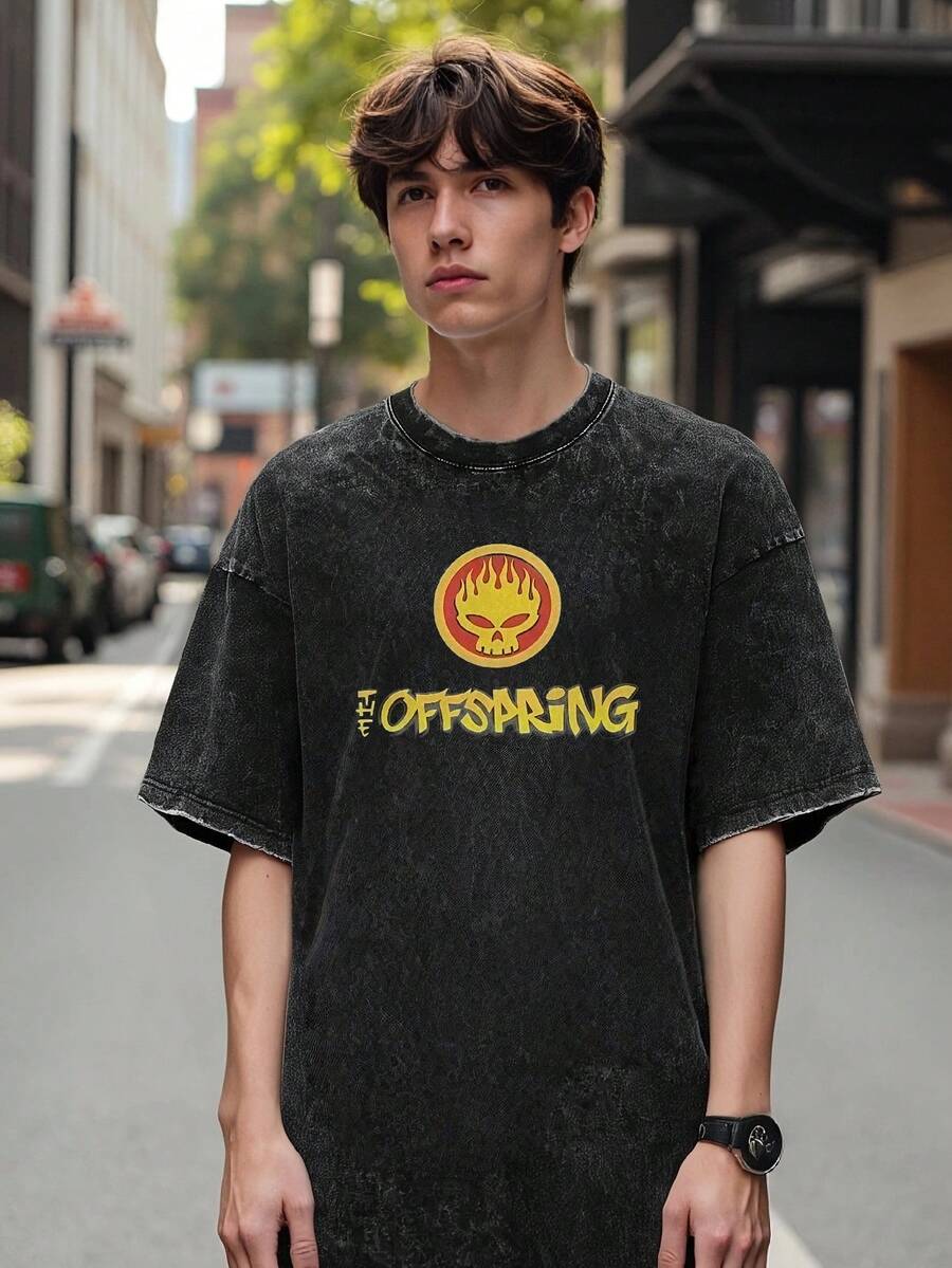 Camiseta Oversize Negra con Estampado del Logo de la Banda The Offspring, Estilo Casual Urbano 9L7K - Negro - Ver 1