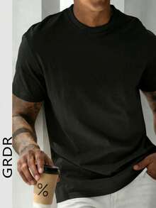 Camiseta de manga corta para hombre, estilo retro minimalista, color sólido, lavada, adecuada para el verano, cómoda y transpirable, a la moda. R4Y9 - Negro - Ver 1