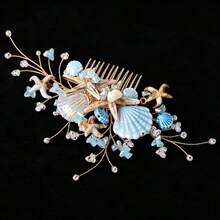 1PC Exquisite Ocean Hair Comb, Handmade Woven Starfish & Shell Hair Stick Comb, Beach Vacation Side Hair Accessory,Haircomb - Multicolor - View 3