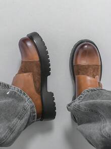 Sapatos Monk Masculinos com Sola Grossa, Fivela Única & Sola Tratorada, Sapatos Slip-On Estilo Trabalho Britânico Vintage para Uso Diário & Casual - Castanho - Visão 5