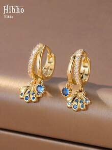 Hihho 1 Pair Ocean Vacation Style Charming Fashion Shell Earrings, Royal Blue Zirconia Accented, Versatile Women's Jewelry Earrings Suitable For Daily, Party, Outing, Holiday Decoration Gift - Seashell Earrings - View 8