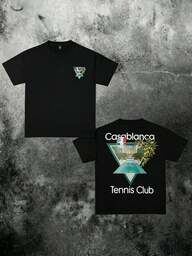 Zomer T-shirt 2026 Heren 1 stuk Casual heren T-shirt met ronde hals, gemaakt van puur katoen (220 g/m²), met een tennisclubprint aan beide zijden.