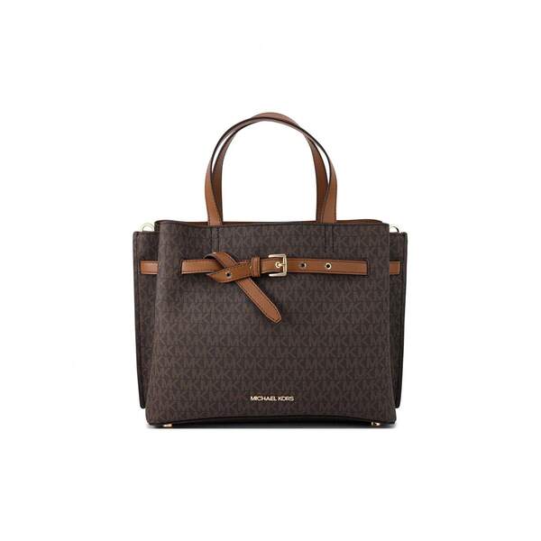  MICHAEL KORS MK Emilia Monogram Pebbled Leather Shoulder/Handbag, Large Size, Women's, Dark Brown And Light Brown.