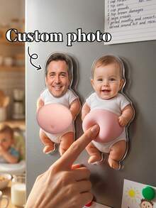 1pc Personalized Funny Daddy Face Squishy Belly Fridge Magnet, Custom Dad Photo Squeeze Magnet For Kitchen Decor - Multicolor - View 7