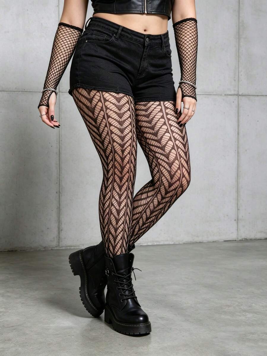1雙女款箭頭條紋魚網襪，時尚風格，適合約會、外出與派對 - 彩色 - 查看 1