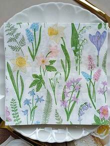 20/40pcs Light Mint Blue Watercolor Floral Print Disposable Paper Napkins, Suitable For Holiday Parties, Table Decor, Summer Beach Parties, Weddings, Birthday Parties And Table Atmosphere Arrangement - Multicolor - View 5