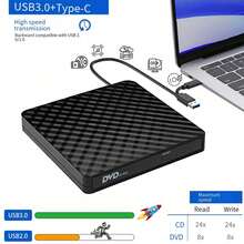 USB3.0 Type-C Dual Interface External DVD R/W Drive, Plug And Play, Supports Disc Reading And Writing, Compatible With Apple System, Windows System Laptops And Desktops - View 7