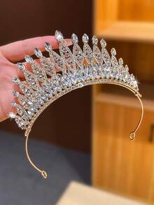1pc Silver Large Crown Headpiece Girls High-End Crystal Tiara Birthday Gift Princess Hair Clip Hairpin Hair Accessory - Silver - View 6