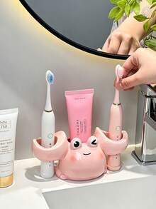1pc Toothbrush Holder, Drill-Free Toothbrush Rack, Cute Crab Electric Toothbrush Storage Organizer, Bathroom Sink Toothpaste And Toothbrush Base Decor, Bathroom Sink Toothbrush And Toothpaste Storage Rack - Multicolor - View 1