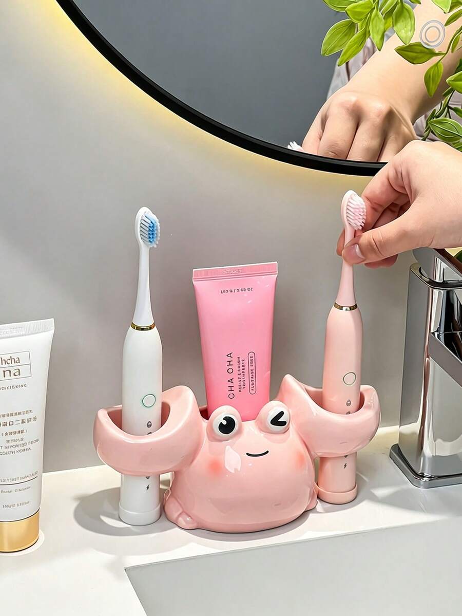 1pc Toothbrush Holder, Drill-Free Toothbrush Rack, Cute Crab Electric Toothbrush Storage Organizer, Bathroom Sink Toothpaste And Toothbrush Base Decor, Bathroom Sink Toothbrush And Toothpaste Storage Rack - Multicolor - View 1