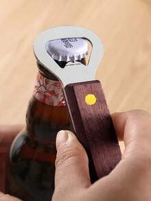 Custom 1pc Wooden Handle Beer Bottle Opener, Stainless Steel Handheld Can Opener, Can Opener Tool, Multi-Purpose Kitchen Utensil, Suitable For Family Gatherings, Bars, And Outdoor Use. - Wood Color - View 10