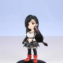 VII (FF/7) Tifa Lockhart Q版卡通公仔，原版遊戲服裝，PVC材質收藏娃娃，附圓形黑色底座，適合汽車儀表板裝飾、展示收藏及粉絲生日禮物 - 彩色 - 查看 3