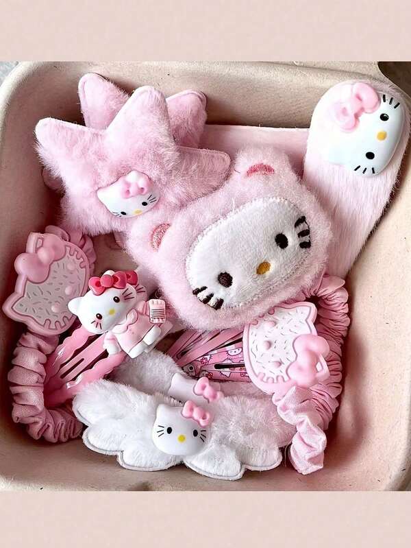 SANRIO مجموعة 15 قطعة من مشابك شعر سانريو هالو كيتي اللطيفة، تشمل مشبك الغرة