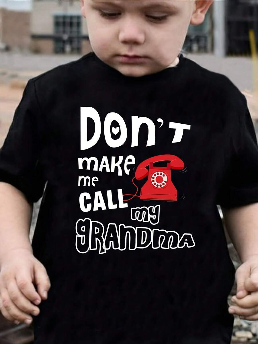 Chicfull Funny Kids' T-Shirt "Don't Make Me Call My Grandma" - Funny Design "Don't Let Me Call", Casual Crew Neck, Ideal For Spring, Summer, Casual Wear And Sleepovers - 黑色 - 查看 1