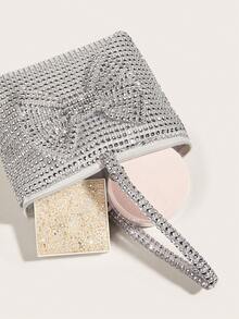Mini Mine Bag Bowknot Rhinestone Decor Small Handbag Elegant Lady Hand-Carry Bag - Silver - View 6