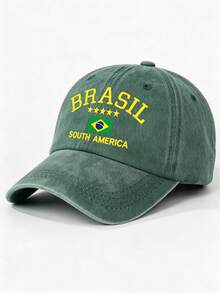 1 pieza Gorra de béisbol vintage lavada con estampado de estrella de Brasil, protección solar de verano, gorra unisex, protección para primavera, otoño, viajes, vacaciones, playa, Copa del Mundo - gorra de béisbol - Ver 13