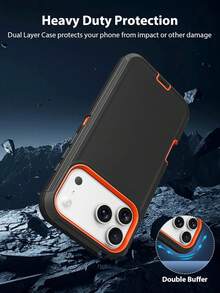 適用於 iPhone 17 Pro Max 5G 6.9 吋的重型雙層防震防摔保護手機殼，附接口防塵防刮裝甲背殼，黑色/橘色。3合1重型保護手機殼 [防震] [防摔] [防滑] 多層保護手機殼，為您的行動裝置提供強效保護 - 黑橙 - 查看 6