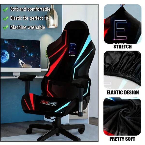 4pcs Gaming & Office Chair Covers Set, (This Product Is NOT A Chair!! It Is A Chair Cover) Unique Design Style, High Elasticity Washable Office Chair Cover Set, Suitable For Gaming Chairs, Home & Office Decor