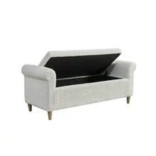 Footstool With Storage Space, Fabric-Covered Footrest With Hinged Lid, Compact Scandinavian-Style Stool For Living Room Or Bedroom - White - View 8