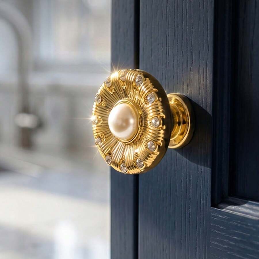 4PCS French Vintage Cabinet Knob, Inlaid Pearl & Rhinestone Drawer Pull, Decorative Furniture Door Handle For Dressing Table, Wardrobe Door, Home Hardware Decor - A - View 1