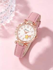 6/1pc, Fashionable Minimalist Elegant Cute Girls Round Pointer Display Quartz Watch Suitable For Girls To Wear, Paired With Heart-Shaped Rhinestone Jewelry, Necklace, Bracelet, Earrings, Ring, Suitable For Parties, Gatherings, Birthdays, Various Holidays To Tell Time, Also Perfect As The Best Gift For Friends/Mom/Girlfriend During Mother's Day, Back To School Season, Wedding Season - Multicolor - View 5