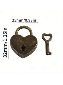 1set Antique Bronze Hasp Latch Lock Set With Heart-Shaped Padlock And Key For Wooden Box, Decorative Vintage Iron Hardware Accessory - Multicolor - View 3