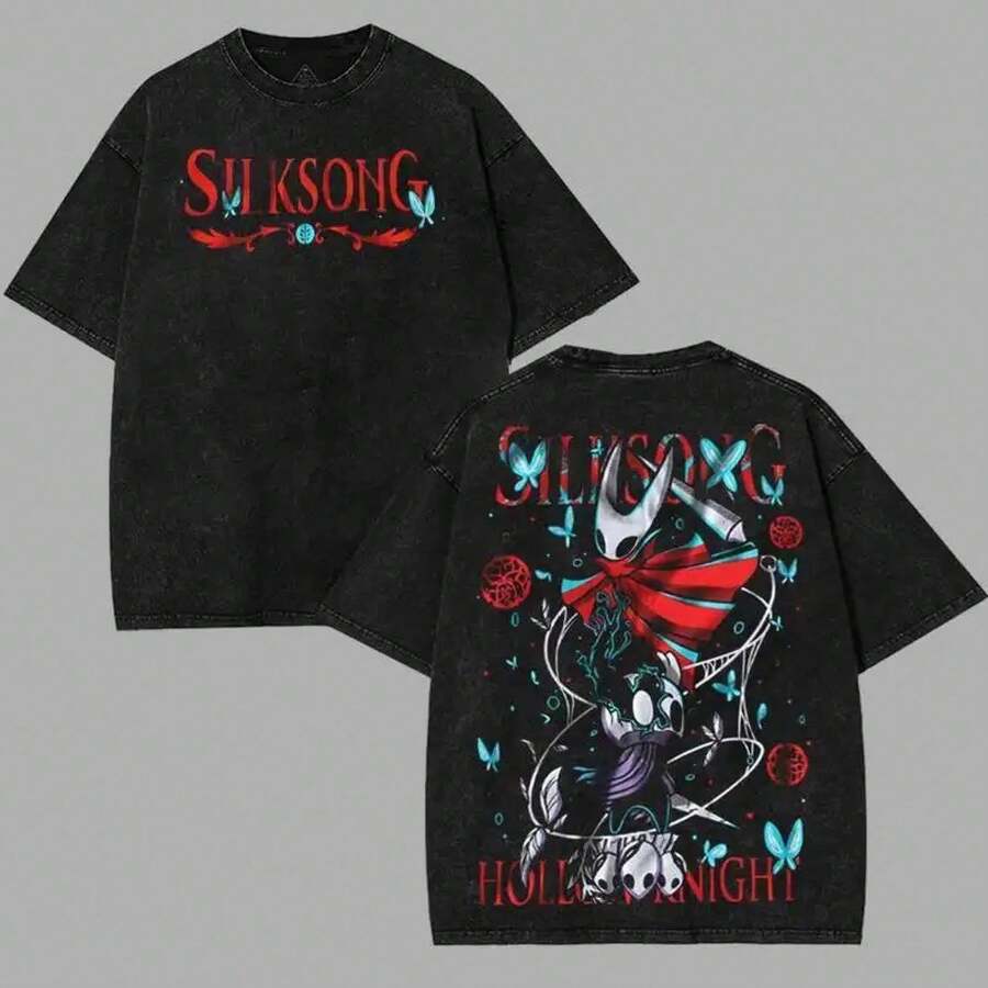 Hollow Knight Silksong Hornet Vessel Princess Double-Sided Graphic Tee, Anime Manga Style, Game Merchandise, Men's Graphic Tee, Gaming Apparel, Classic Vintage Top, Cosplay. - 黑色 - 查看 1