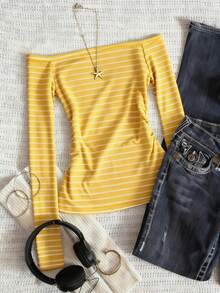 Camiseta de manga larga con hombros descubiertos, estilo minimalista y de moda, regalo para amigos - Multicolor 3 - Ver 1