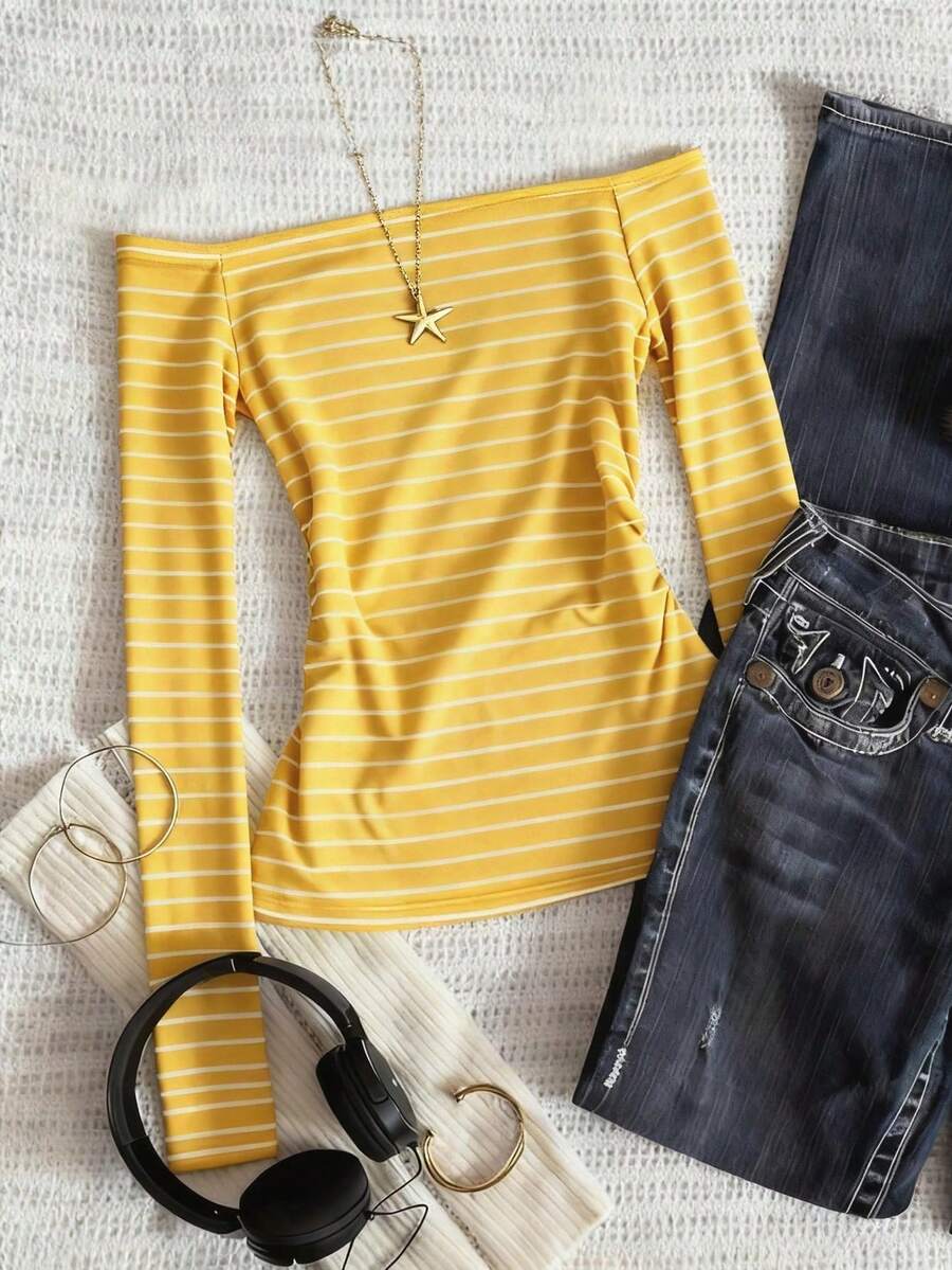 Camiseta de manga larga con hombros descubiertos, estilo minimalista y de moda, regalo para amigos - Multicolor 3 - Ver 1