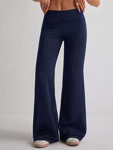 Women's Solid Color Casual Versatile Daily Wear Pants - Navy Blue - View 4