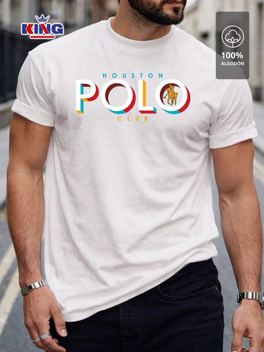 Original HPC POLO T-Shirt With Round Neck And Short Sleeves – Themed Graphic Design "HPC: Retro Typography Houston" – 100% Cotton - 白色 - 查看 1
