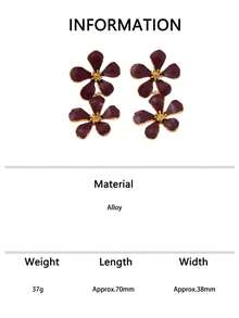 1 Pair Burgundy Double Layer Earrings, Fashionable Exquisite Personalized Design, Unique Versatile For Daily Commute, Exaggerated Ear Jewelry - Burgundy - View 14