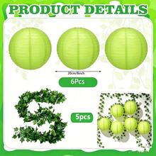 11pcs/Set Green Paper Lanterns And Artificial Vine, Chinese Style Round Paper Lanterns Hanging Decorations, Spherical Lanterns For Birthday, Home Decor, Party And Wedding Party Decoration - View 4