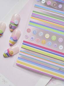 1片壓紋美甲飾品貼紙 學生DIY小貼紙 布藝美甲貼紙 可愛鈕扣條紋美甲配件美甲貼 - 彩色 - 查看 3
